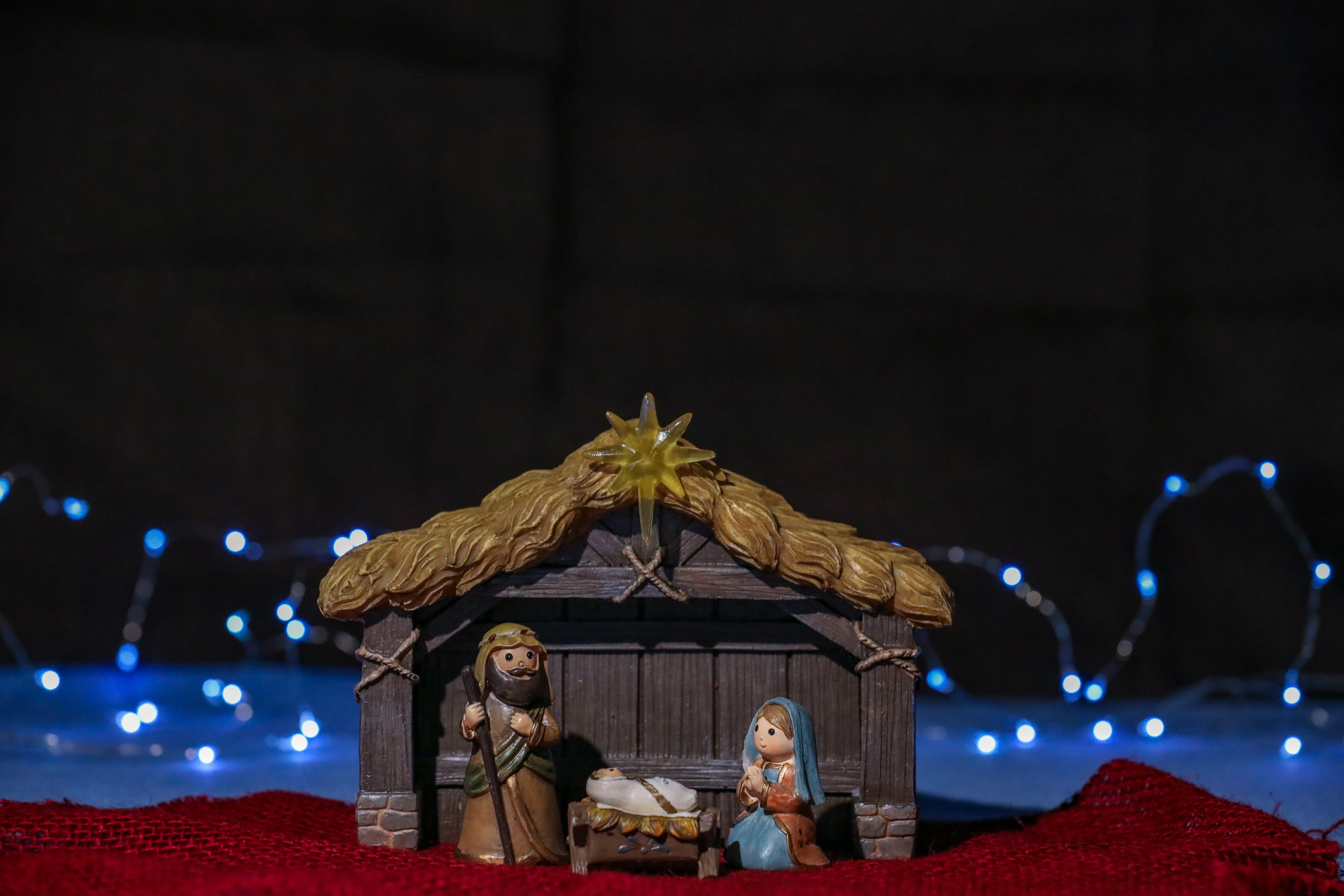 nativity scene figurine set during night time